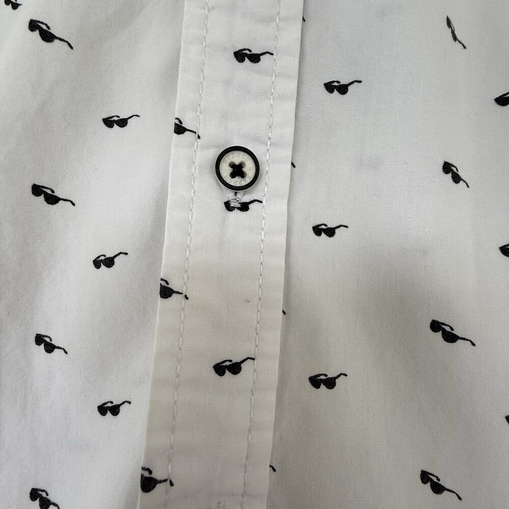 Hudson & Barrow Men's Casual Short Sleeve Shirt Cream w Navy Sunglasses Size L - Picture 4 of 8